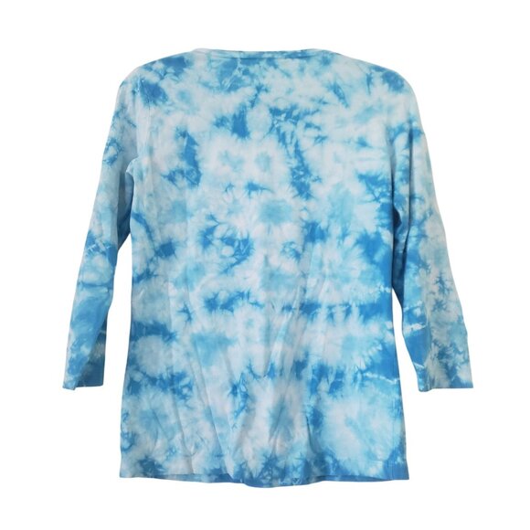 Reba Womens Blue Tie Dye Rhinestone Cross Shirt Size S Y2K Country Baddie Grunge - Picture 2 of 8